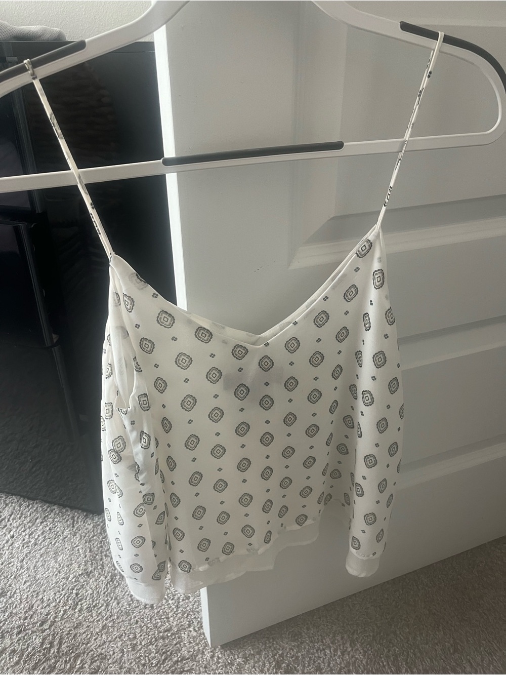 Aeropostale White Cami with Gray Geometric Print